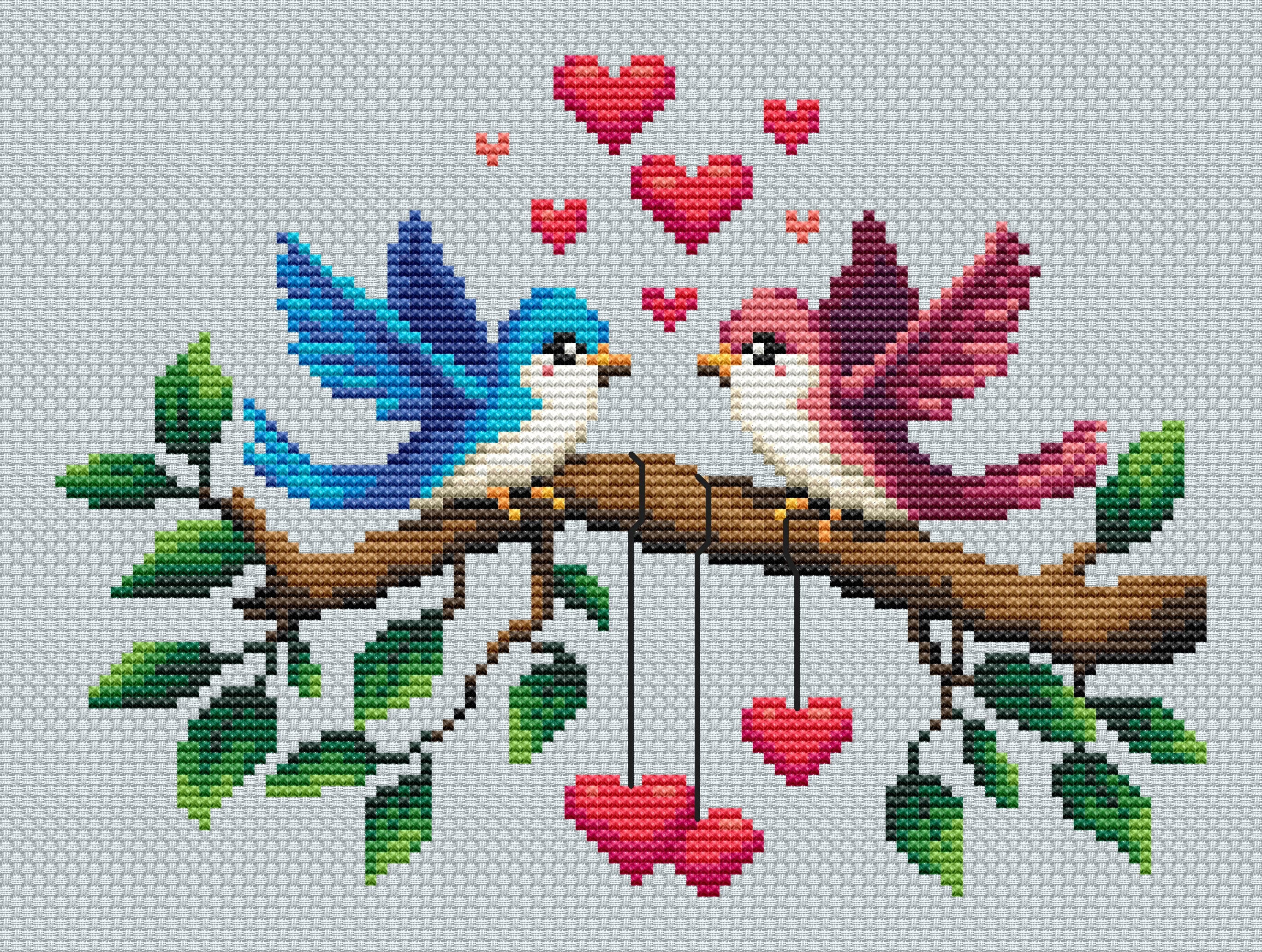 Love Birds Cross Stitch Pattern, Valentines Day (PDF Download) - Etsy