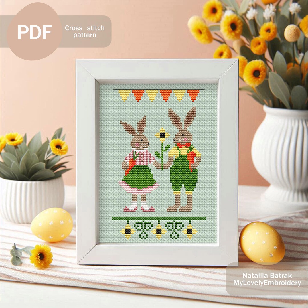 Easter Bunny Cross Stitch Pattern: Primitive Spring Sampler (PDF ...