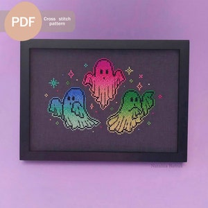 Multicolored ghosts Cross Stitch Pattern PDF, Instant Digital Download, Halloween Cross Stitch Pattern, Halloween decor