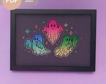 Multicolored ghosts Cross Stitch Pattern PDF, Instant Digital Download, Halloween Cross Stitch Pattern, Halloween decor