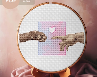 Padrão de ponto cruz Cat Paw Creation of Adam (download em PDF)