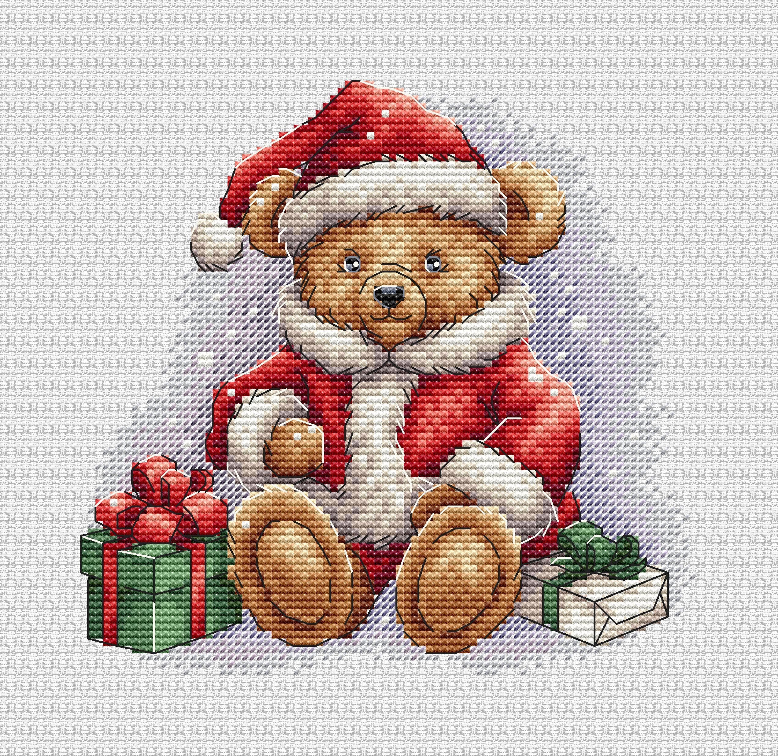 クリスマスベアのクロスステッチパターン：サンタベアのデザイン（PDF