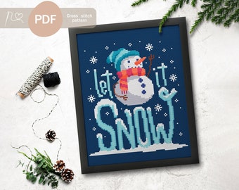 Let it snow Cross Stitch Pattern PDF, Instant Digital Download, Snowman Cross Stitch Pattern, Winter Cross Stitch Pattern, Snowman Decor