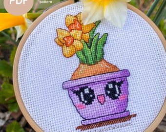 Daffodil Cross Stitch Pattern: Narcissus Floral Design (PDF Download)