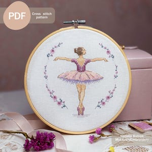 Ballerina Cross Stitch Pattern: Floral Ballet Dancer (PDF Download)