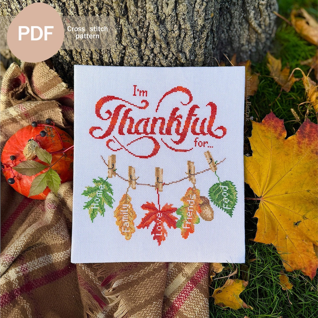 Thankful Fall Garland Cross Stitch Pattern: Thanksgiving Embroidery ...