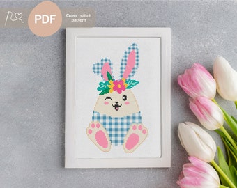 Easter Egg Bunny Cross Stitch Pattern, PDF Instant Digital Download, Cute Rabbit Cross Stitch Chart,  Easy X Stitch Pattern For Beginners