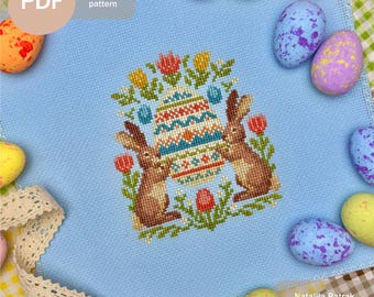 Cute Spring Easter Bunny Cross Stitch Primitive Pattern Pdf Spring ...