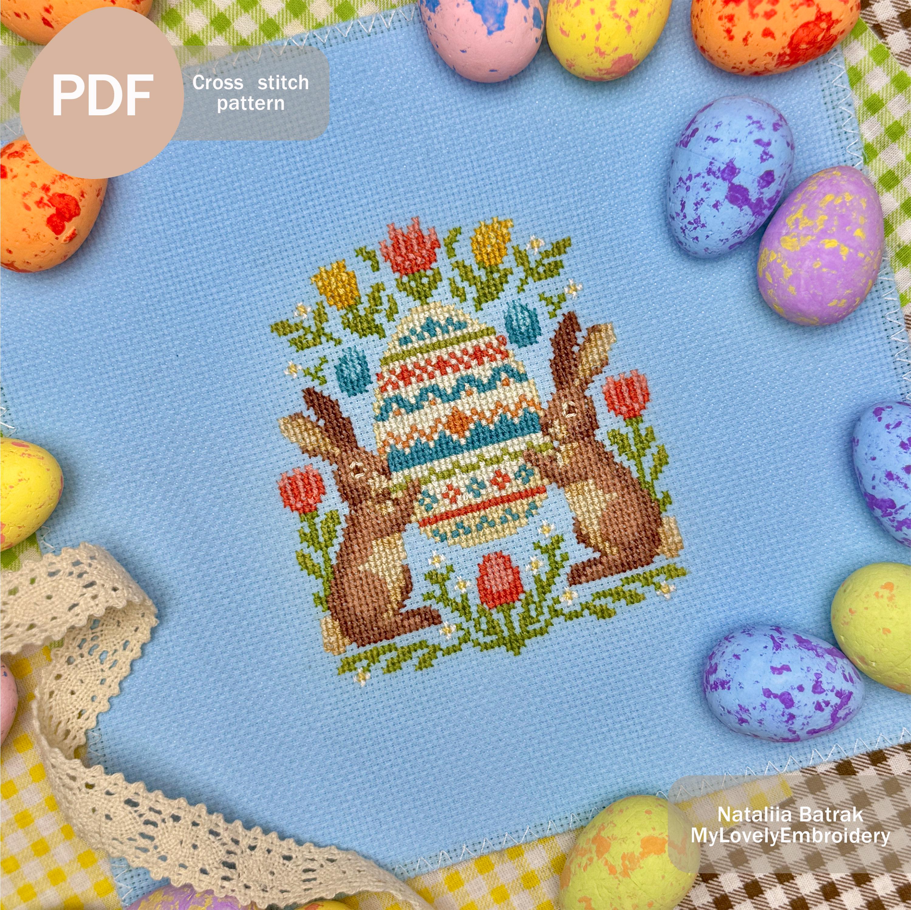 Easter Bunny Cross Stitch Pattern, Primitive Sampler (PDF Pattern) - Etsy