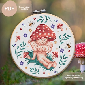 Baby Mushroom Cross Stitch Pattern PDF, Instant Digital Download, Amanita Mushroom Cross Stitch Pattern, Magic Mushroom Embroidery Pattern