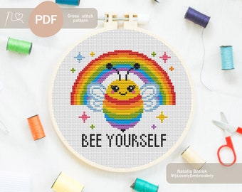 Bee Yourself LGBT Cross Stitch Pattern: Rainbow Pride (PDF Download)