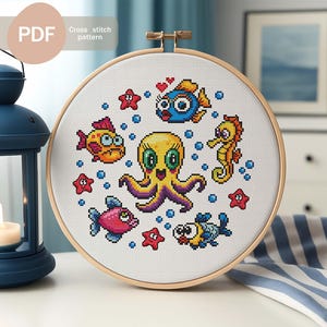 Sea Animals Sampler Cross Stitch Pattern PDF, Instant Digital Download, Ocean Cute Animals  Cross Stitch Pattern, Nursery Decor