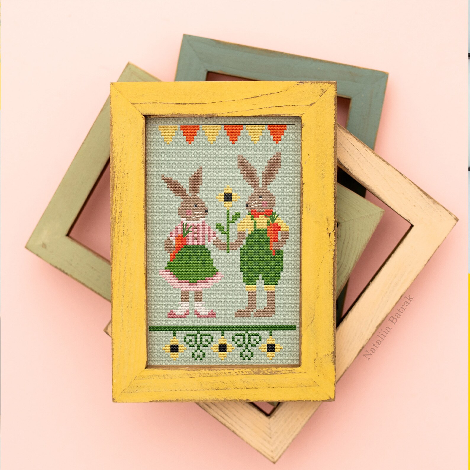 Easter Bunny Cross Stitch Pattern: Primitive Spring Sampler (PDF ...