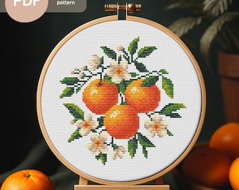Oranges & Blossoms Cross Stitch Pattern – Summer Kitchen Design (PDF)