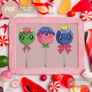 Funny lollipops cross stitch pattern, PDF Instant download, Sweets cross stitch pattern, Candy cross stitch pattern