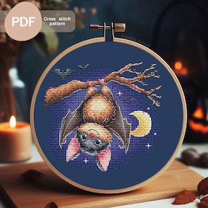 Funny bat Cross stitch pattern PDF Instant download, Halloween cross stitch pattern