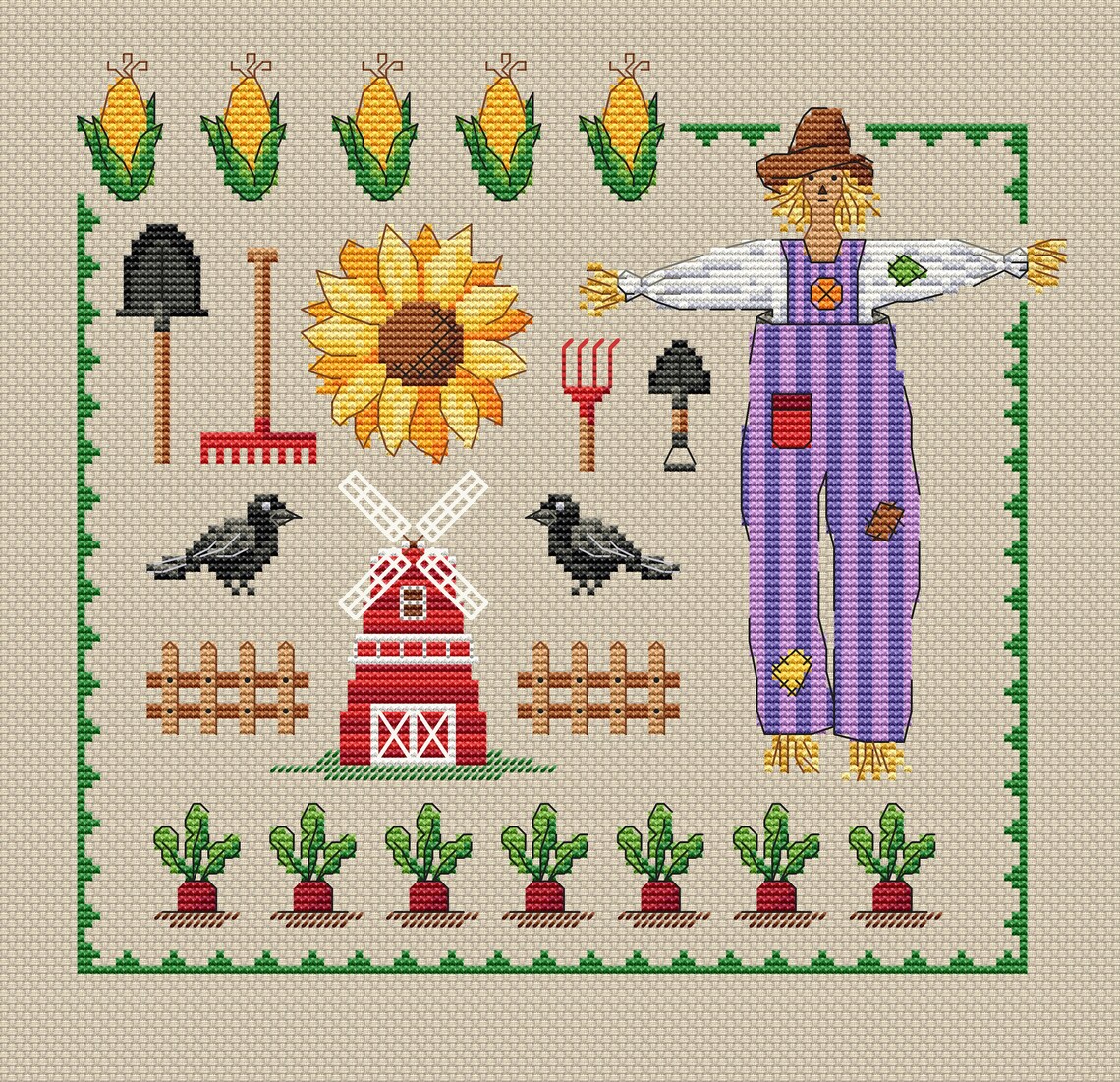 Scarecrow Sampler Cross Stitch Pattern PDF Instant Digital - Etsy