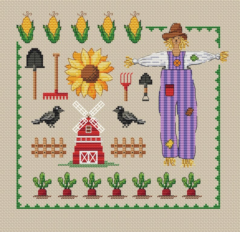 Scarecrow Sampler Cross Stitch Pattern PDF Instant Digital - Etsy