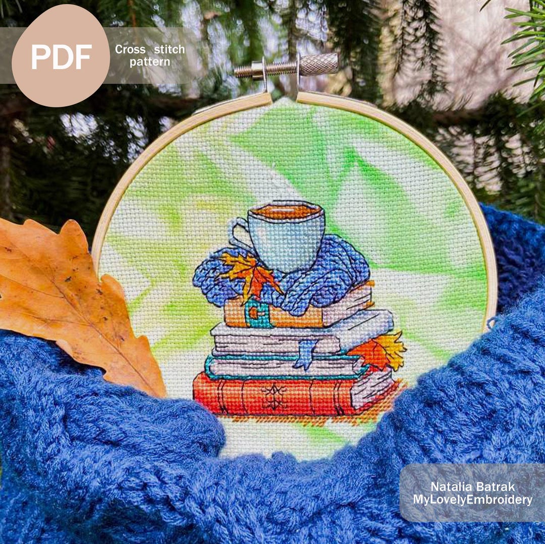 Books and Coffee Cross Stitch Pattern PDF, Instant Digital Download ...