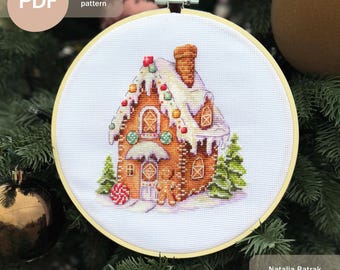 Gingerbread House Cross Stitch Pattern PDF, Instant Digital Download, Christmas Cross Stitch Pattern, Gingerbread Cross Stitch Pattern