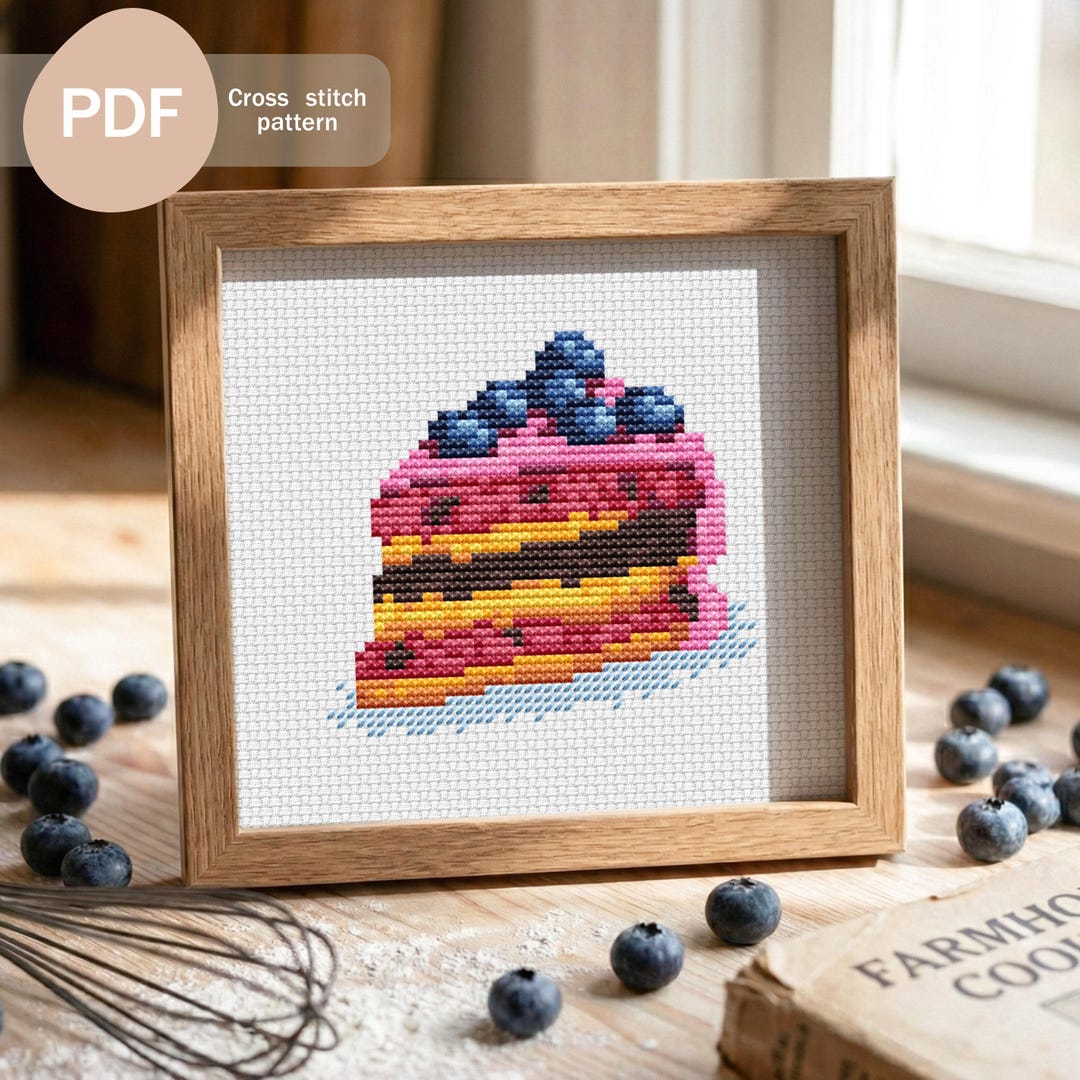 Blueberry Cake Cross Stitch Pattern: Easy Kitchen Design (PDF Download ...
