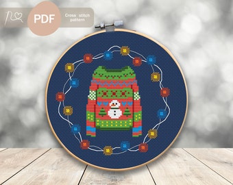 Christmas Sweater Cross Stitch Pattern PDF, Instant Digital Download, Ugly Sweater Cross Stitch Pattern, Christmas Cross Stitch Pattern