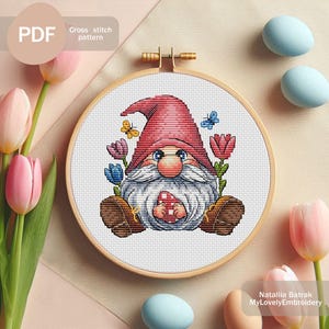 Easter Gnome Cross Stitch Pattern: Spring Embroidery Design (PDF Download)
