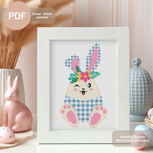 Easter Egg Bunny Cross Stitch Pattern, PDF Instant Digital Download, Cute Rabbit Cross Stitch Chart,  Easy X Stitch Pattern For Beginners