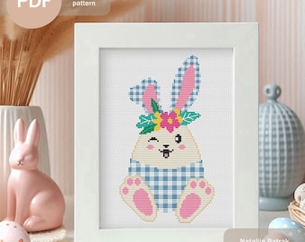 Easter Egg Bunny Cross Stitch Pattern: Easy Beginner Design (PDF Download)
