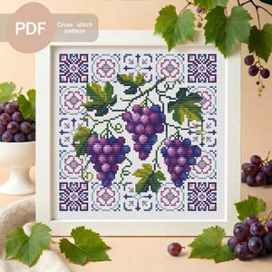 Druiven met mediterrane tegel pdf-kruissteekpatroon - keukenontwerp Purple Fruit
