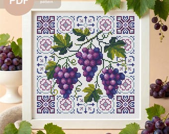 Uvas con diseño de azulejos mediterráneos - Diseño de cocina con frutas moradas