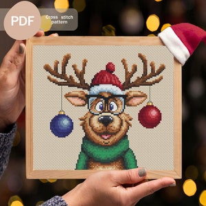 Funny Christmas Reindeer Cross Stitch Pattern PDF, Instant Digital Download, Funny Christmas Cross Stitch Pattern