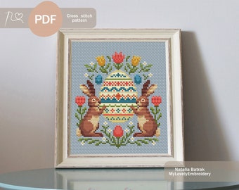 Easter primitive sampler Cross stitch pattern PDF Instant download, Easter bunny cross stitch pattern, Easter cross stitch pattern