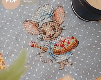 Baker Mouse Cross Stitch Pattern, Kitchen Design (PDF Pattern)
