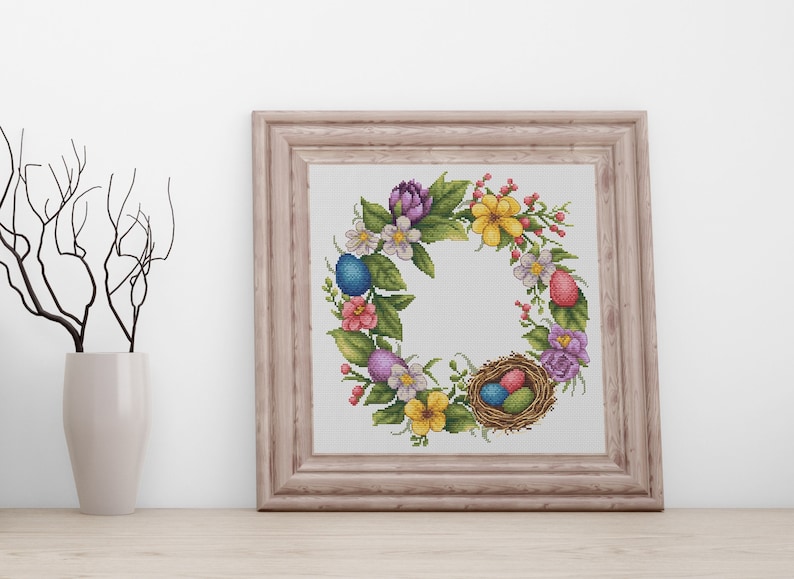 Easter Wreath Cross Stitch Pattern: Spring Floral Design (PDF Download ...