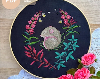 Sleeping Mouse Cross Stitch Pattern: Cottagecore Design (PDF Download)