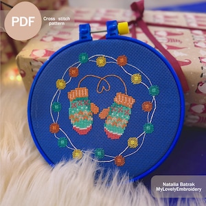 Christmas Mittens Cross Stitch Pattern PDF, Instant Digital Download,  Christmas Garland Cross Stitch Pattern, Mittens Embroidery Pattern