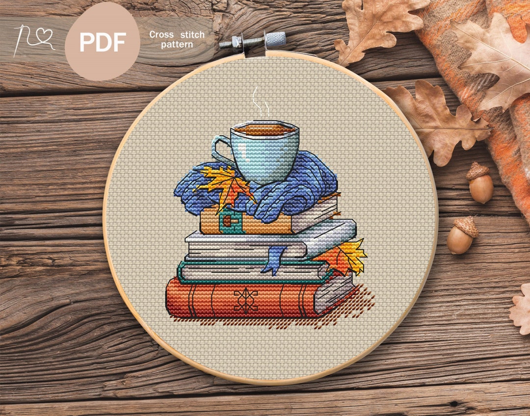 Books and Coffee Cross Stitch Pattern PDF, Instant Digital Download ...