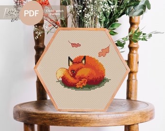 Autumn fox cross stitch pattern, PDF Instant Download, Fall cross stitch pattern, Animal cross stitch pattern, Modern cross stitch pattern