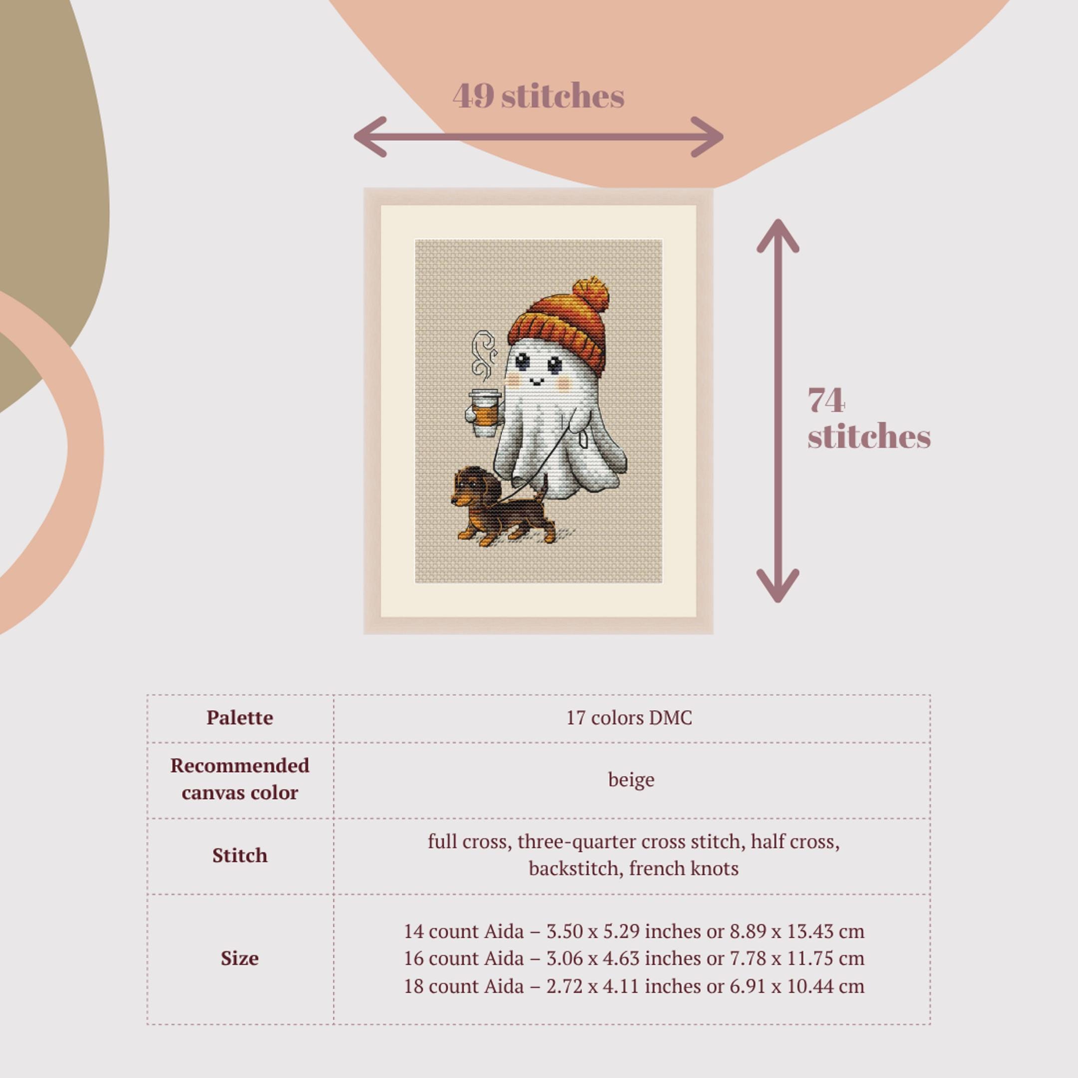 Autumn Ghost & Dachshund Cross Stitch Pattern - Kawaii Halloween ...