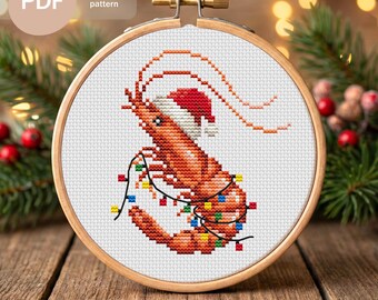 Christmas Shrimp Cross Stitch Pattern: Funny Holiday Kitchen Design (PDF Instant Download)