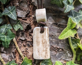 Handcrafted Antler Necklace: Natural Leather Cord, Rustic Jewelry