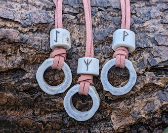 Antler ring with rune on adjustable cord