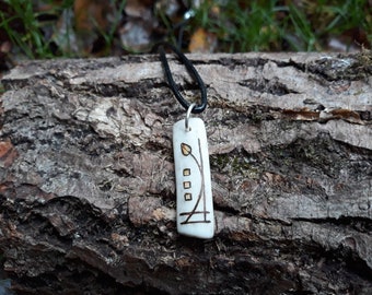 Antler pendant/ necklace with burned on art deco style design