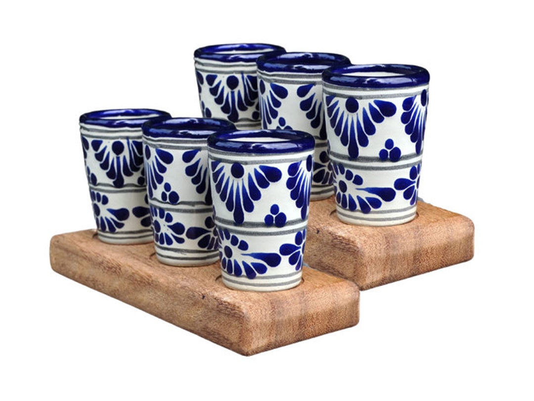 Two Set of Mexican Tequila Shot Glasses Made of Ceramic Talavera