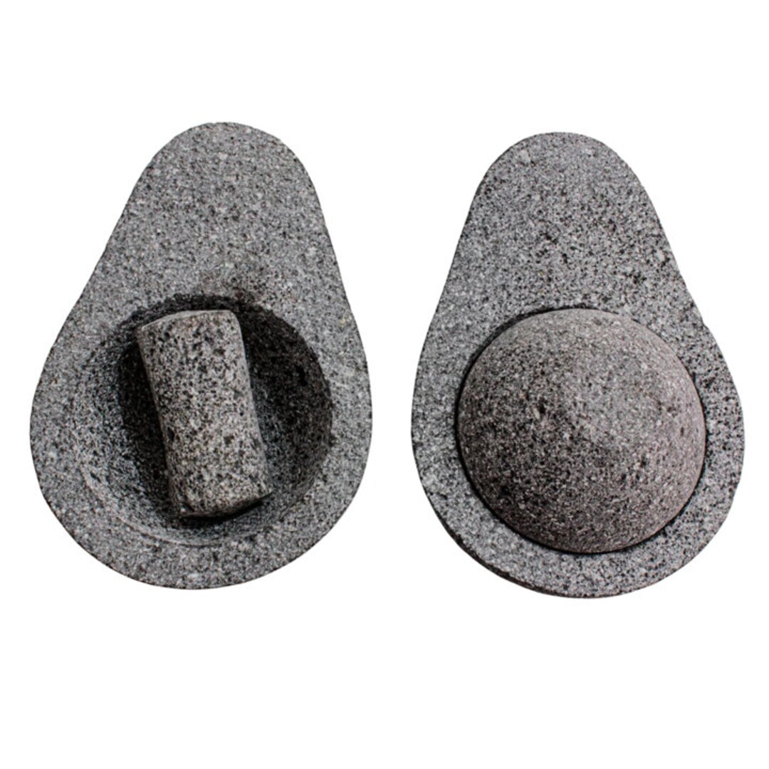 Mortar and Pestle With Avocado Form 4 Pieces, Mexican Molcajate, for