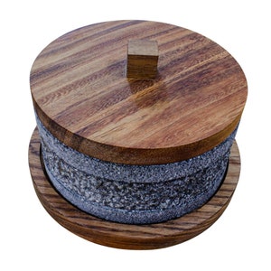 Mexican Molcajete Yolia 8 inches Made of Volcanic stone with Parota wood Lid and Base image 5