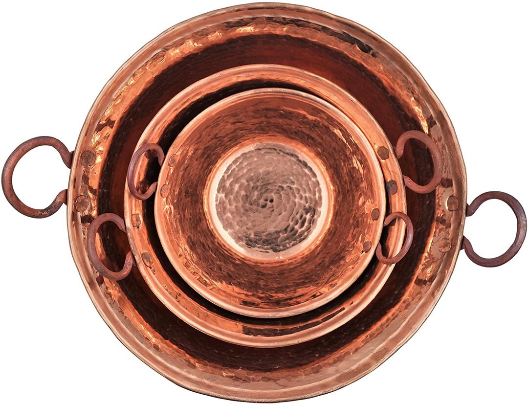Set of 3 Pans Pots Copper Hammered Jams Caseras Carnitas De 7.87, 9.84