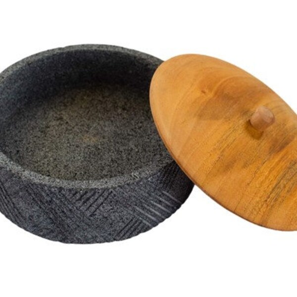 Tortillero Artesanal con piedra volcánica y tapa de madera el toque elegante perfecto, Mexican Tortilla Holder for warm tortillas