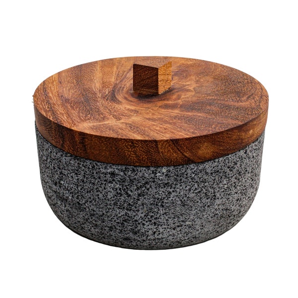 Cemcui Tortillero Artesanal con piedra volcánica y tapa de madera el toque elegante perfecto, Mexican Tortilla Holder for warm tortillas